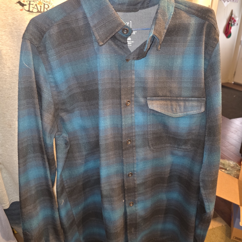 George Men's Teal and Charcoal Plaid Shirt